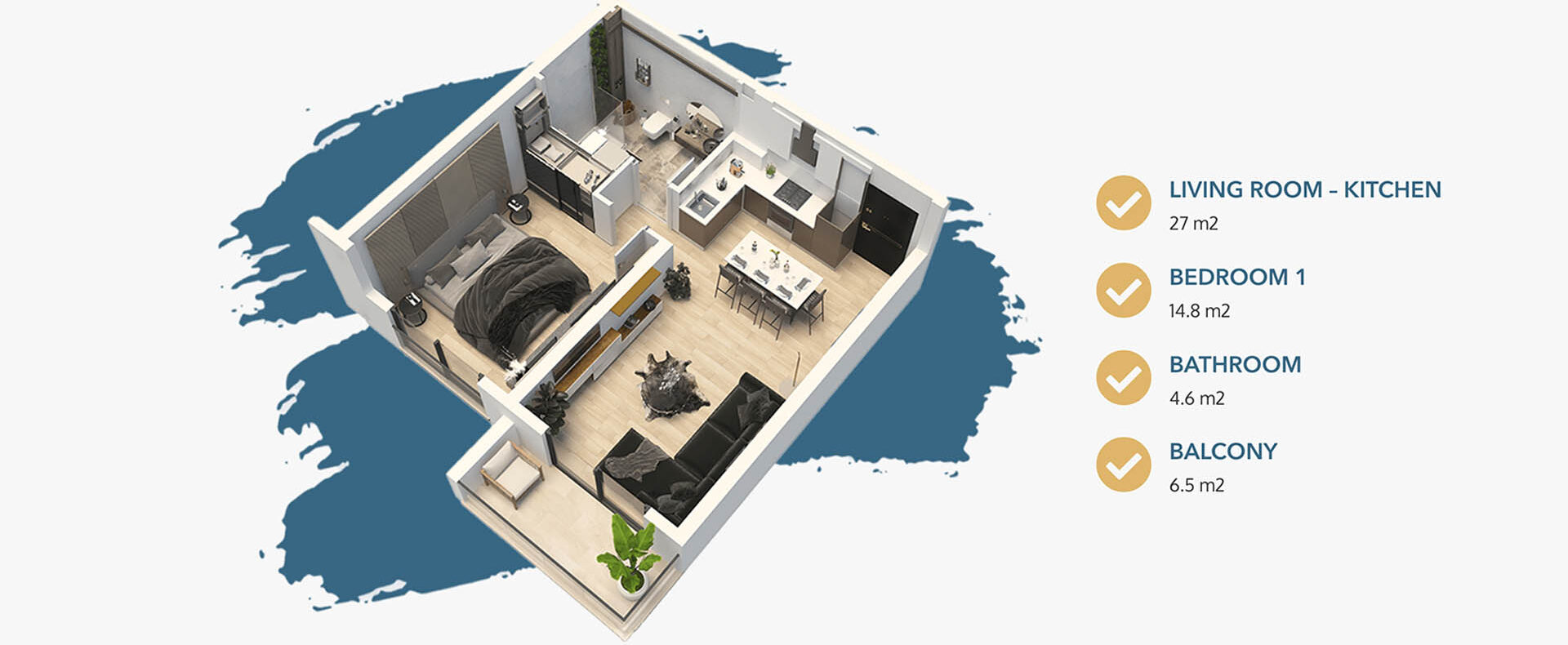 İskele'de Satılık 1+1 Residence Dairesi Kat Planı