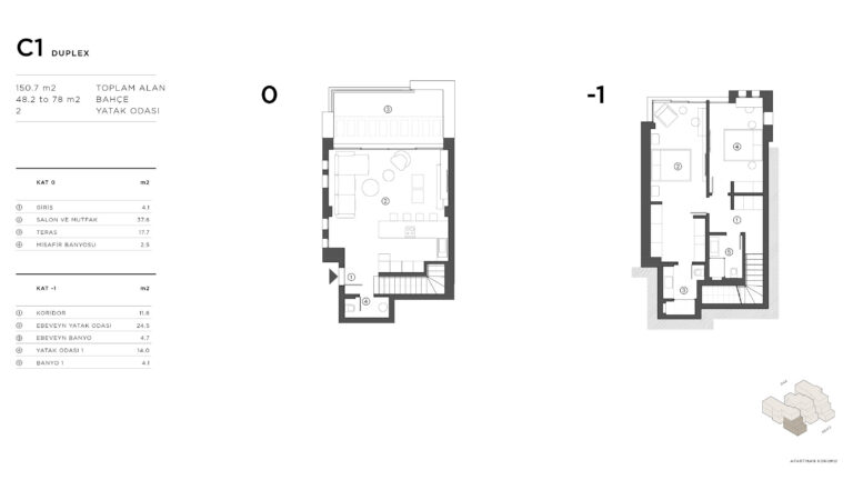 2+1 Dublex Daire Planı / Terra Hill Projesi, Alsancak, Girne