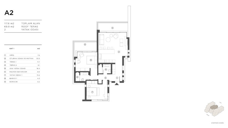 2+1 Penthouse Daire Planı / Terra Hill Projesi, Alsancak, Girne