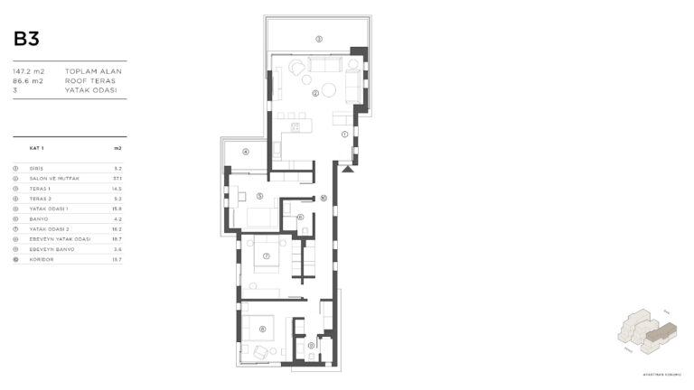 3+1 Dublex Daire Planı / Terra Hill Projesi, Alsancak, Girne