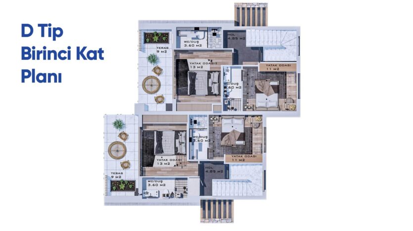 Girne Bahçeli Satılık 2+1 Villalar Kat Planı