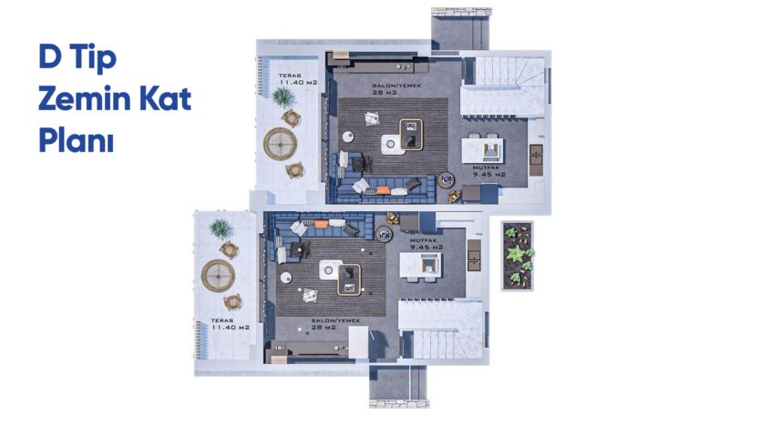 Girne Bahçeli Satılık 2+1 Villalar Kat Planı