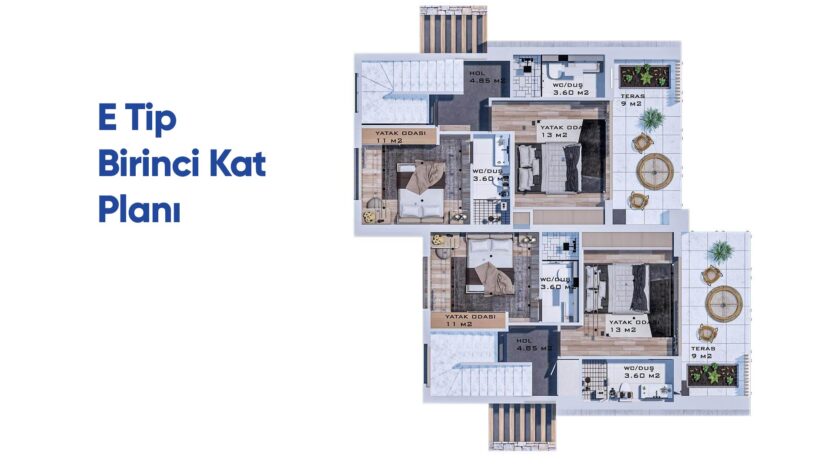 aGirne Bahçeli Satılık 2+1 Villalar Kat Planı