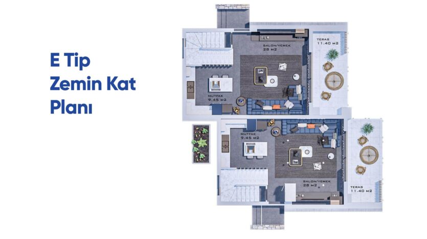 Girne Bahçeli Satılık 2+1 Villalar Kat Planı